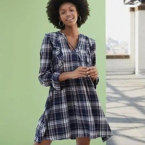 NWT LOFT navy/pink/white plaid ruffle swing dress